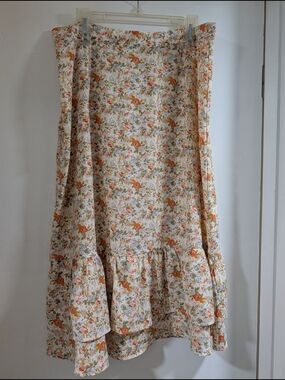 Allegra K Cream Maxi Skirt with Orange & Green Floral Print